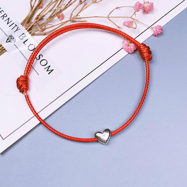 Wax Rope & 925 Sterling Silver CUTE LUCKY HEART Bracelet